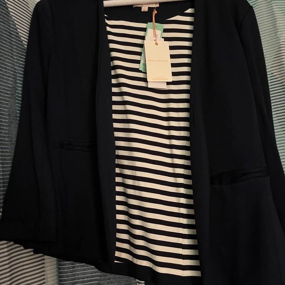 Skies Are Blue Navy Blazer with Striped Lining